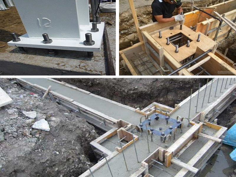 Installation step of steel structure underground foundation above ground building